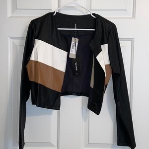 Faux Leather Cropped Jacket